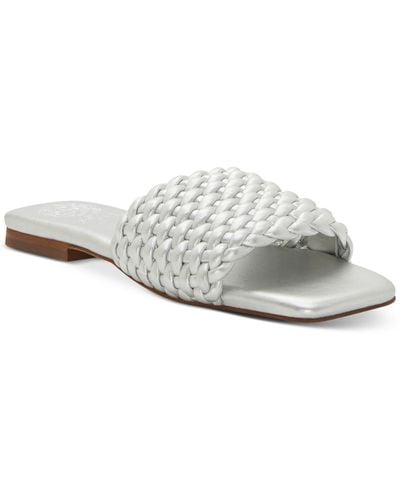Vince Camuto Arissa Leather Woven Slide Sandals - Gray