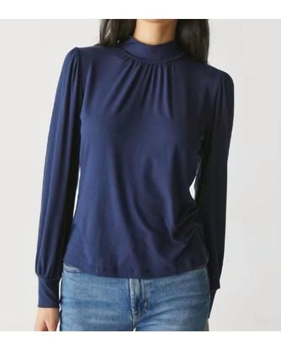 Michael Stars Mock Neck Blouse In Nocturnal - Blue