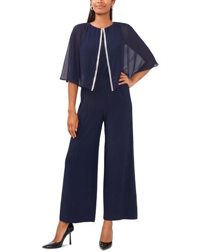 Msk Chiffon Embellished Jumpsuit - Blue