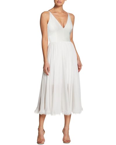 Dress the Population Alicia Crepe Lace Hem Fit & Flare Dress - White