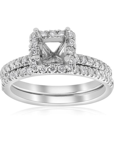 Pompeii3 5/8ct Princess Cut Diamond Halo Engagement Ring Setting Matching Band White Gold - Metallic
