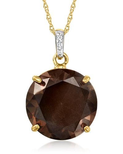 Ross-Simons Smoky Quartz Pendant Necklace With Diamond Accents - Brown