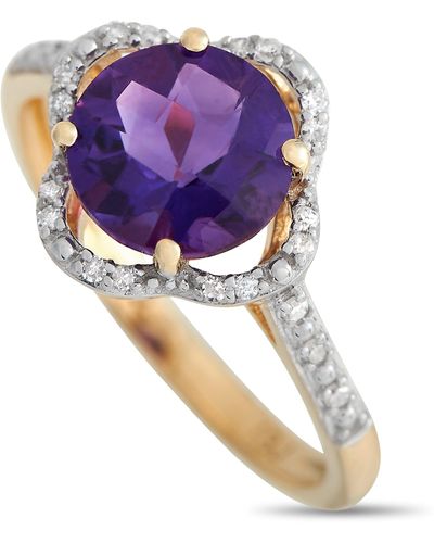 Non-Branded Lb Exclusive 14k Yellow 0.10ct Diamond And Amethyst Quatrefoil Ring Rc4-11976yam - Purple