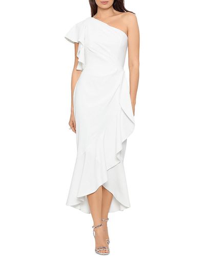 Aqua Ruffled One Shoulder Evening Dress - White