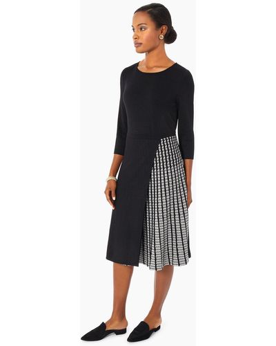 Misook Pleated Contrast Panel Soft Knit Dress - Black