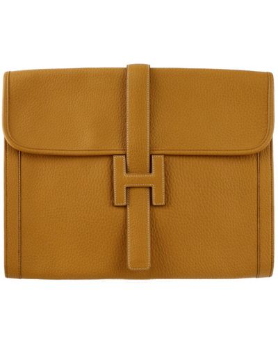 Hermès Jige Leather Clutch Bag (pre-owned) - Natural