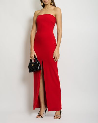 Solace London Strapless Maxi Dress With Split Detail At The Front - Red