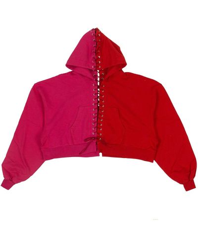 Unravel Project Lace-up Hoodie Sweatshirt - Fuchsia/red