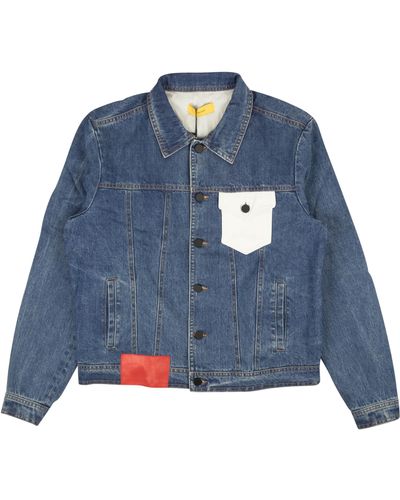 Pyer Moss Blue And White Leather Pocket Denim Jacket