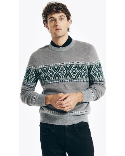Nautica Fair Isle Crewneck Sweater - Gray
