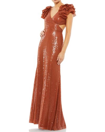Mac Duggal Sequined Maxi Evening Dress - Brown