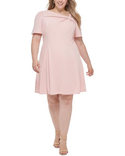 DKNY Plus Asymmetrical Neck Short Sleeves Shift Dress - Pink
