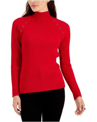 Fever Ribbed Knit Holiday Pullover Sweater - Red