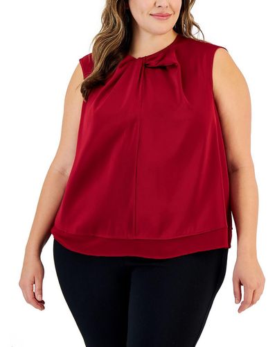 Calvin Klein Knot-front Mixed Media Blouse - Red