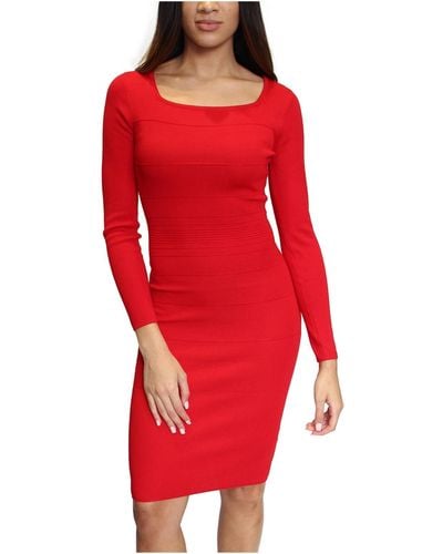 Almost Famous Juniors Square Neck Ribbed Sweaterdress - Red
