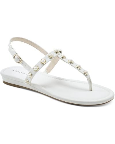 Charter Club Avita Faux Leather Embellished Slingback Sandals - White