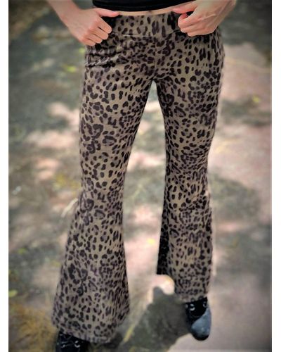 WAY?® Faux Suede Leopard Bell Bottom Pants - Gray