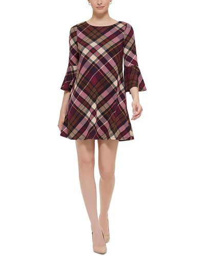 Jessica Howard Petites Plaid Bell Sleeves Shift Dress - Red
