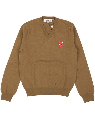 COMME DES GARÇONS PLAY Comme Des Gar�ons Play Double Red Heart Knit Sweater - Natural