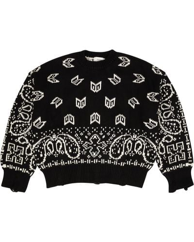 Rhude Cotton Knit Bandana Print Crewneck Sweater - Black