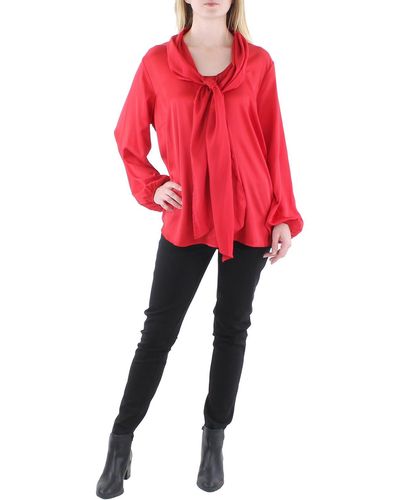 BarIII Plus Front Tie Bow Blouse - Red