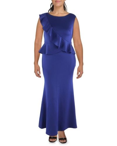 Jessica Howard Ruffled Maxi Evening Dress - Blue
