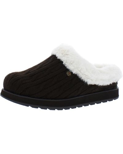 Skechers Keepsakes Ice Angel Cable Knit Faux Fur Clog Slippers - Black