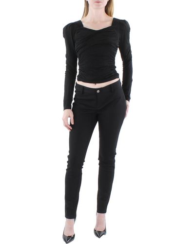 Lea & Viola Ruched Fitted Pullover Top - Black