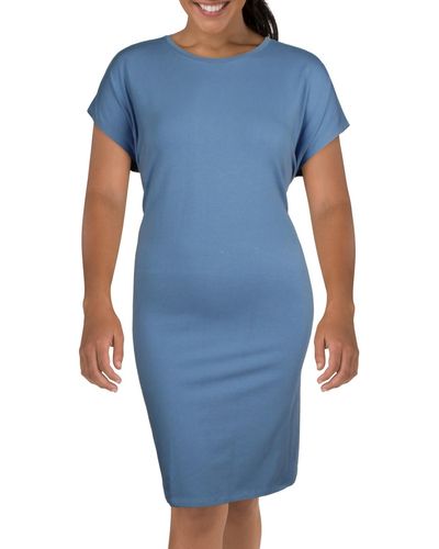 Eileen Fisher Plus Crewneck Knee Length T-shirt Dress - Blue
