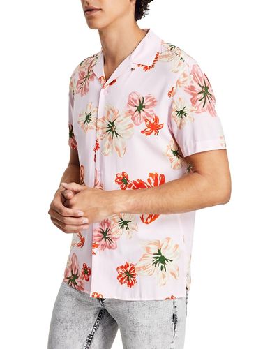 INC Floral Button-down Hawaiian Print Shirt - White