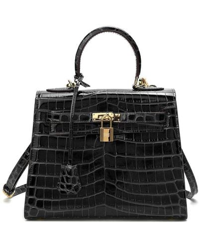 Tiffany & Fred Alligator-embossed Leather Satchel - Black