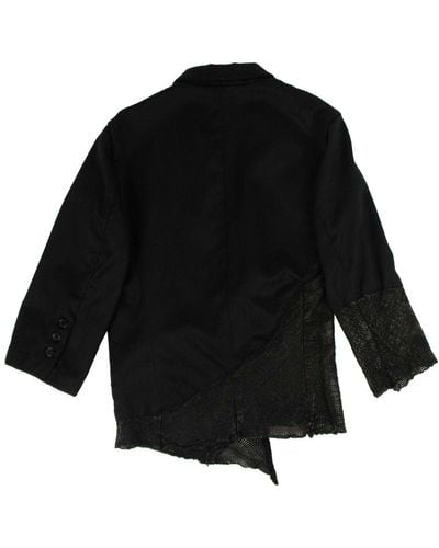 Greg Lauren Gabardine And Leather Cropped Blazer - Black