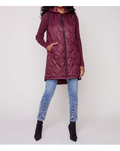 Charlie b Hooded Quilted Puffer Vest - Red