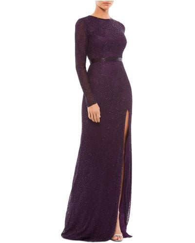 Mac Duggal Beaded Lattice Evening Dress - Purple