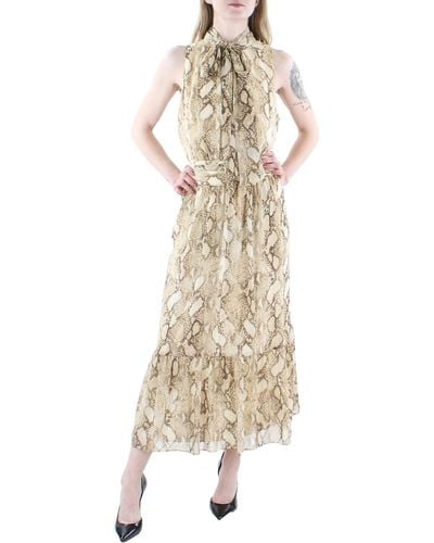 Lauren by Ralph Lauren Chiffon Snake Print Midi Dress - Natural