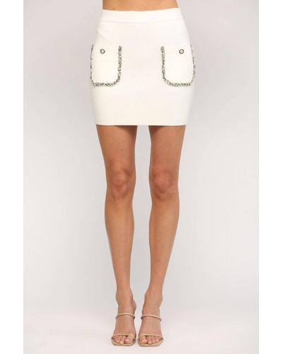 Fate Elle Trimmed Pocket Knitted Skirt - White