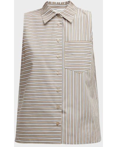 Lafayette 148 New York Striped Sleeveless Button-down Shirt - Gray