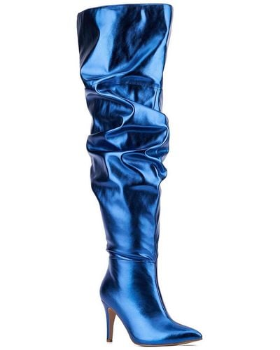 FASHION TO FIGURE Ftfsah2202 Zipper Man Made Thigh-high Boots - Blue