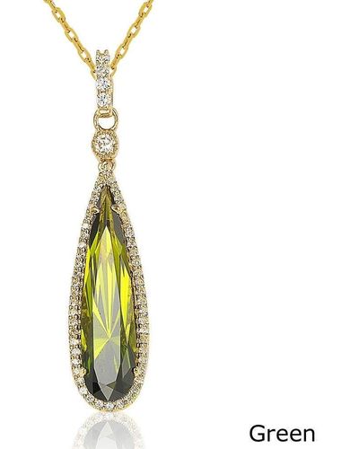 Suzy Levian Gold Tone Sterling Silver Elongated Pear-cut Cubic Zirconia Necklace - Green