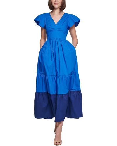 Kensie Flutter Sleeve Long Maxi Dress - Blue