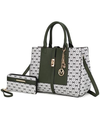 MKF Collection by Mia K Yuliana Circular M Emblem Print Satchel Handbag For With Wallet - Green