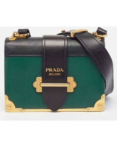 Prada Saffiano Leather Cahier Flap Shoulder Bag - Green
