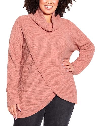 Evans Plus Cowl Hooded Pullover Sweater - Pink
