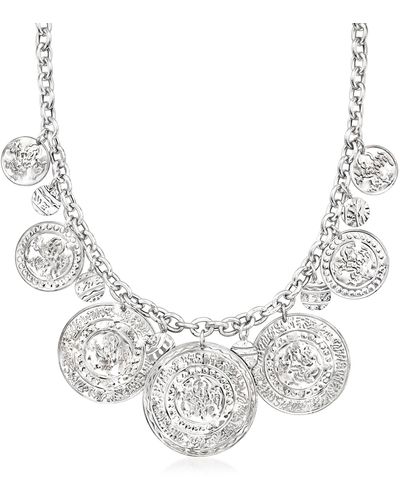 Ross-Simons Italian Sterling Silver Disc Station Necklace - Metallic
