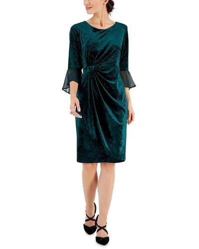 Connected Apparel Velvet Knee Sheath Dress - Green