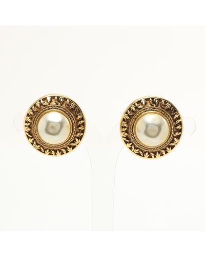 Chanel Earrings Gp Fake Pearl Gold Offvintage - Metallic