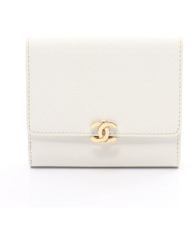 Chanel Coco Mark Bi-fold Wallet Caviar Skin Off White Gold Hardware