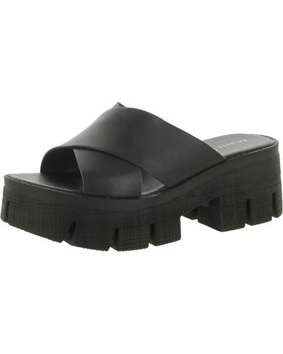 Chinese Laundry Lock Down Leather Slip On Platform Sandals - Black