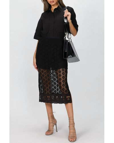 Goen.J Shirt And Crochet Lace Skirt Set - Black