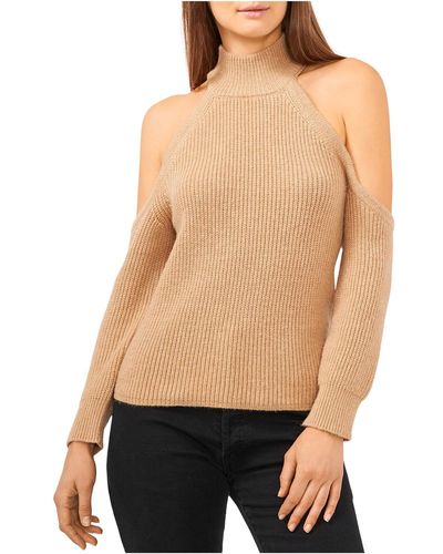 1.STATE Ribbed Cold Shoulder Turtleneck Sweater - Black